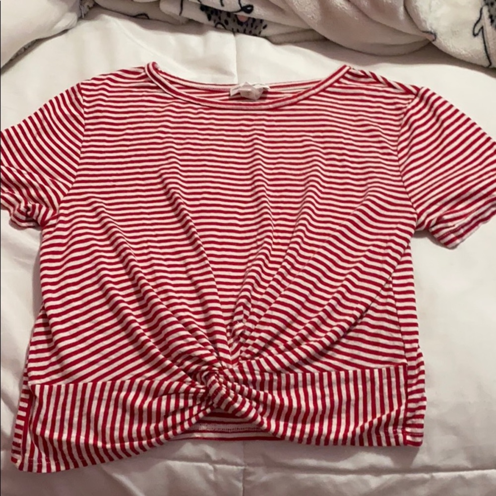 Red striped knot crop top size small